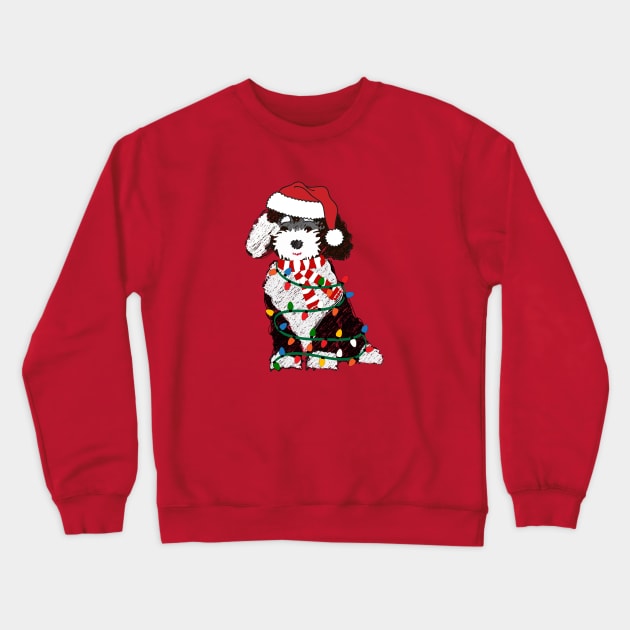 Cute Sheepadoodle Decorated With Christmas Lights Crewneck Sweatshirt by EMR_Designs